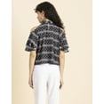 thumbnail image 3 of MoomayaWomens PrintedCold Shoulder Top,Ruffled Sleeves Casual Crop Top, 3 of 8