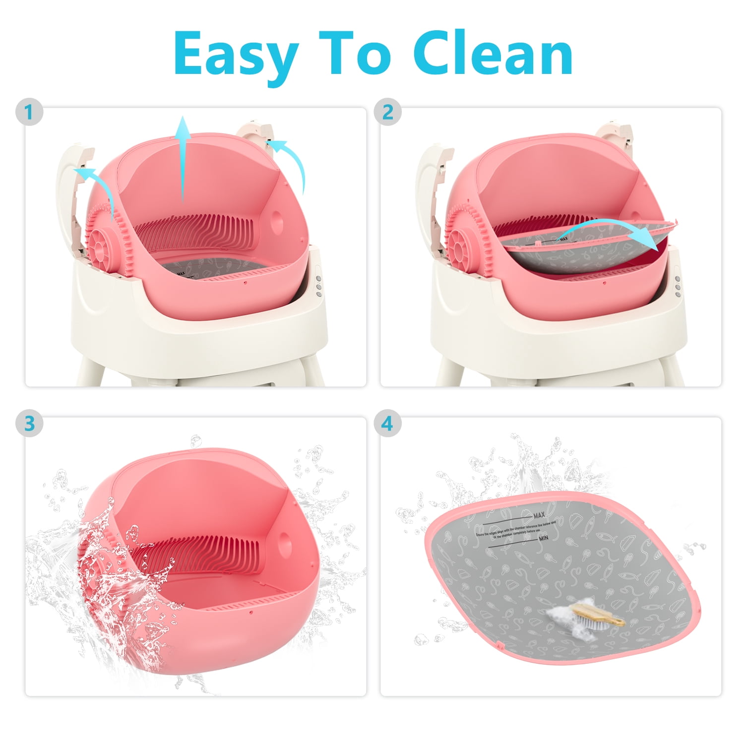 PetPivot Automatic Cat Litter Box Self-Cleaning with Safety Protection, Mat and Trash Bags Included, Pink