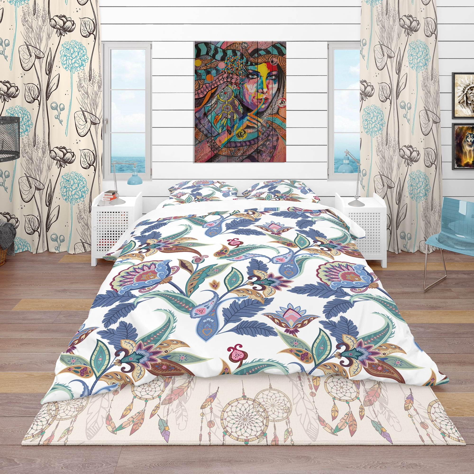 Designart 'Fantasy Flowers Paisley Pattern' Vintage Duvet Cover Set