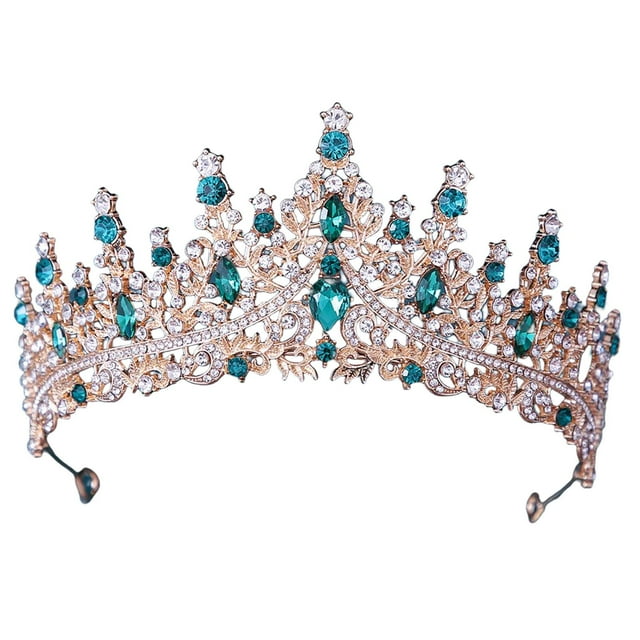Tiara de Cumpleaños BLESIY Diadema Corona de Novia Cristal Verde Corona de Reina