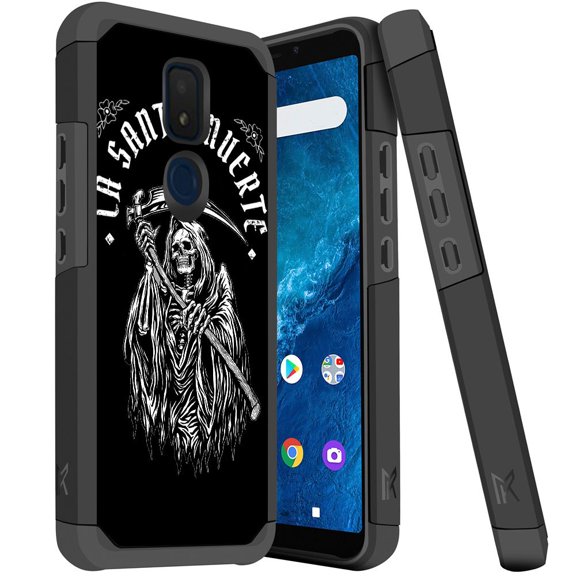ANJ  Slim Dual Layer Hybrid Shockproof Case   Tempered Glass Cover for Cricket Icon 3, Splendor, AT&T Motivate 2 - Santa Muerte