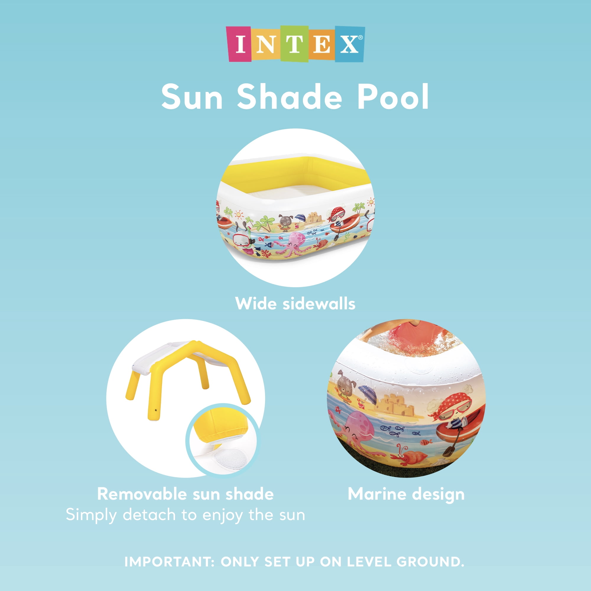 Intex 5ft x 48in Inflatable Ocean Scene Sun Shade Kids Pool With Canopy
