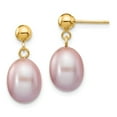 thumbnail image 1 of 14k 8-9mm Purple Rice Freshwater Cultured Pearl Dangle Post Earrings in 14k Yellow Gold, 1 of 3