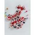thumbnail image 3 of Infant Baby Girl 4th of July Rompers Dress Set Summer Short Sleeve Jumpsuit Dress Heart/Star Print Independence Day Outfit  with Bow Headband 2Pcs 0-24M, 3 of 9