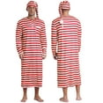 thumbnail image 3 of Hansber Men's Pajama Set 2Pcs Long Sleeve Striped Nightshirt with Sleeping Cap Nightwear Red L, 3 of 4