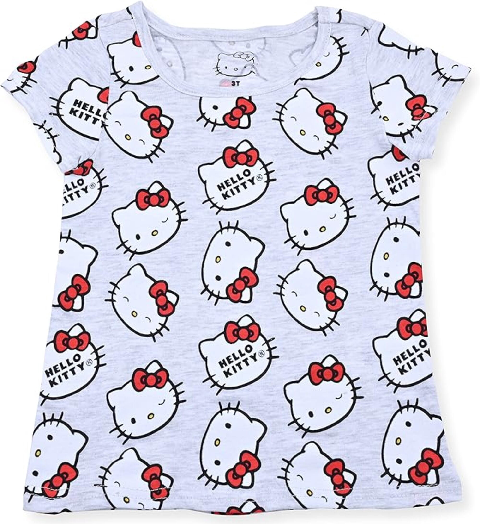 Hello Kitty Girls 3 Pack Short Sleeve T-Shirt - Grey/Black/Red