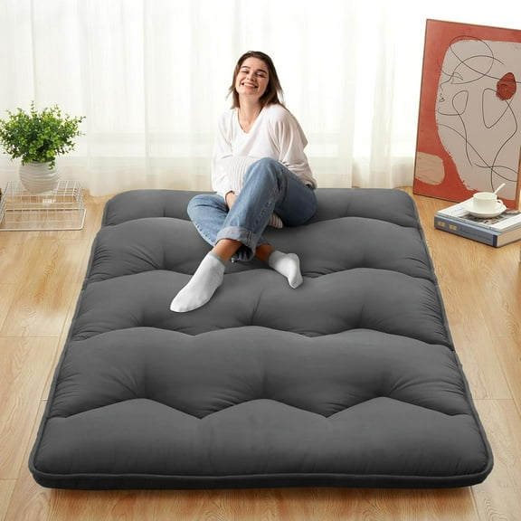 Historyli Japanese Floor Mattress Futon Mattress,3 '' Thicken Daybed Futon Roll Up,Portable & Foldable Tatami Mat for Sofa Lounger Camping Dormitory Yoga Sleep Nap Meditation (FULL,Dark Grey)