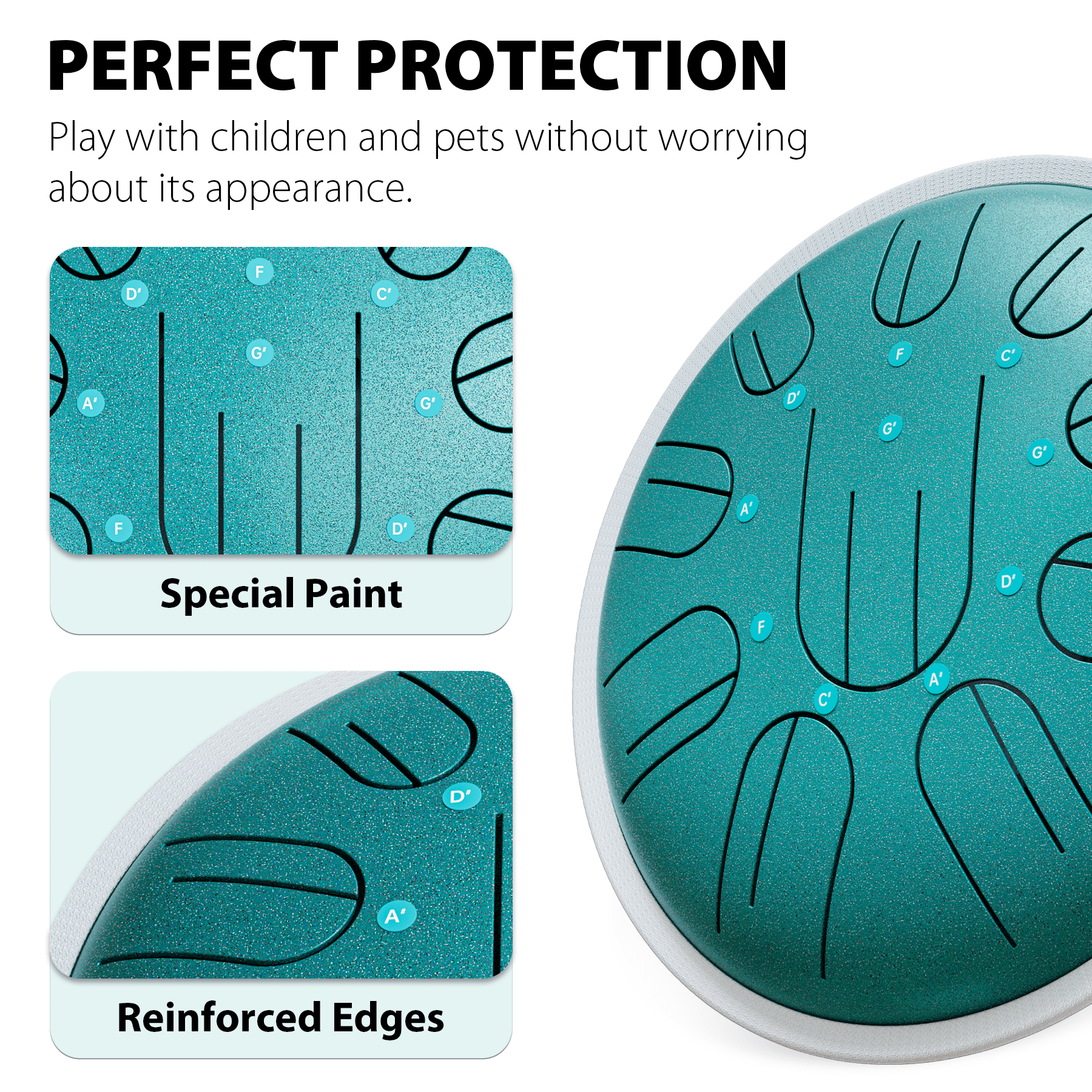Lidguni Steel Tongue Drum Electroacoustic, 10" 10 Notes G Major Handpans, for Adult, Malachite Green