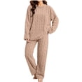 thumbnail image 2 of Sentuca Womens Pajamas Fuzzy Winter Warm Pullover and Pants Fleece Loungewear Soft 2 Piece Sleepwear Sets Khaki, 2 of 8