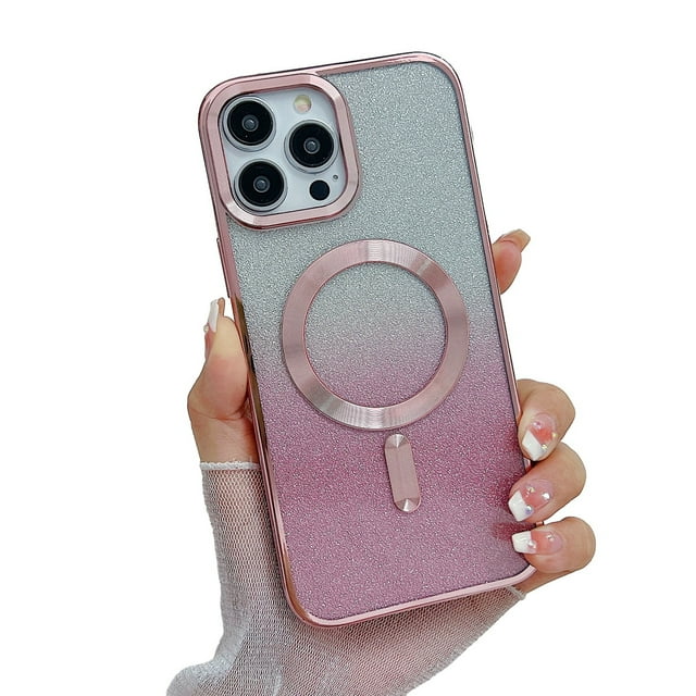 MagSafe Compatible iPhone 14 Pro Max Case, iPhone 14 Pro Max Magnetic Glitter Case, Luxury Plating Clear Case for Women Girls Shockproof Back Cover, Deep Purple