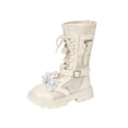 thumbnail image 2 of Girls Lace Up Mid Calf Combat Boots Fashion Round Toe Side Zipper Lug Sole Punk Goth Boot For Toddler Little Kid Big Kid, 2 of 5