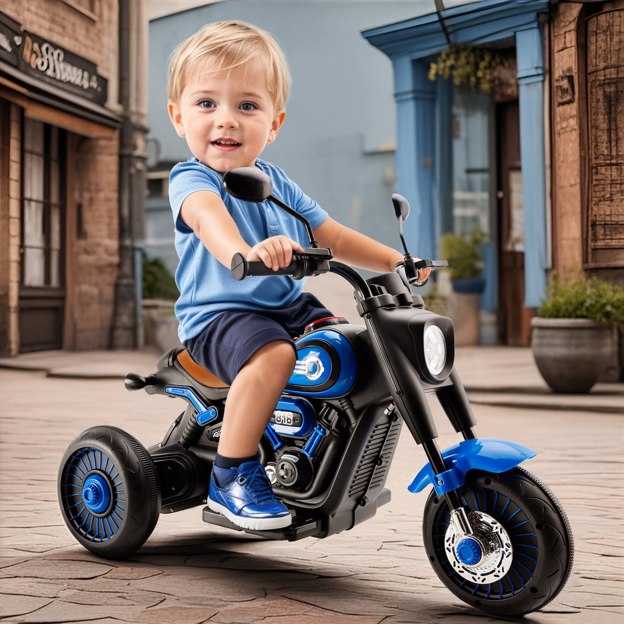 Bruce&Shark Toddler Motorcycle, 6V Battery Powered Electric Motorcycle with Headlights & Music, Kids Motorcycle Ride on Toy for Toddlers Boys 18+ Months