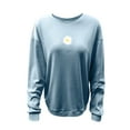 thumbnail image 3 of larppty Womens Crewneck Sweatshirts Daisy Graphic Casual Oversized Long Sleeve Pullover Tops (Blue, S), 3 of 3