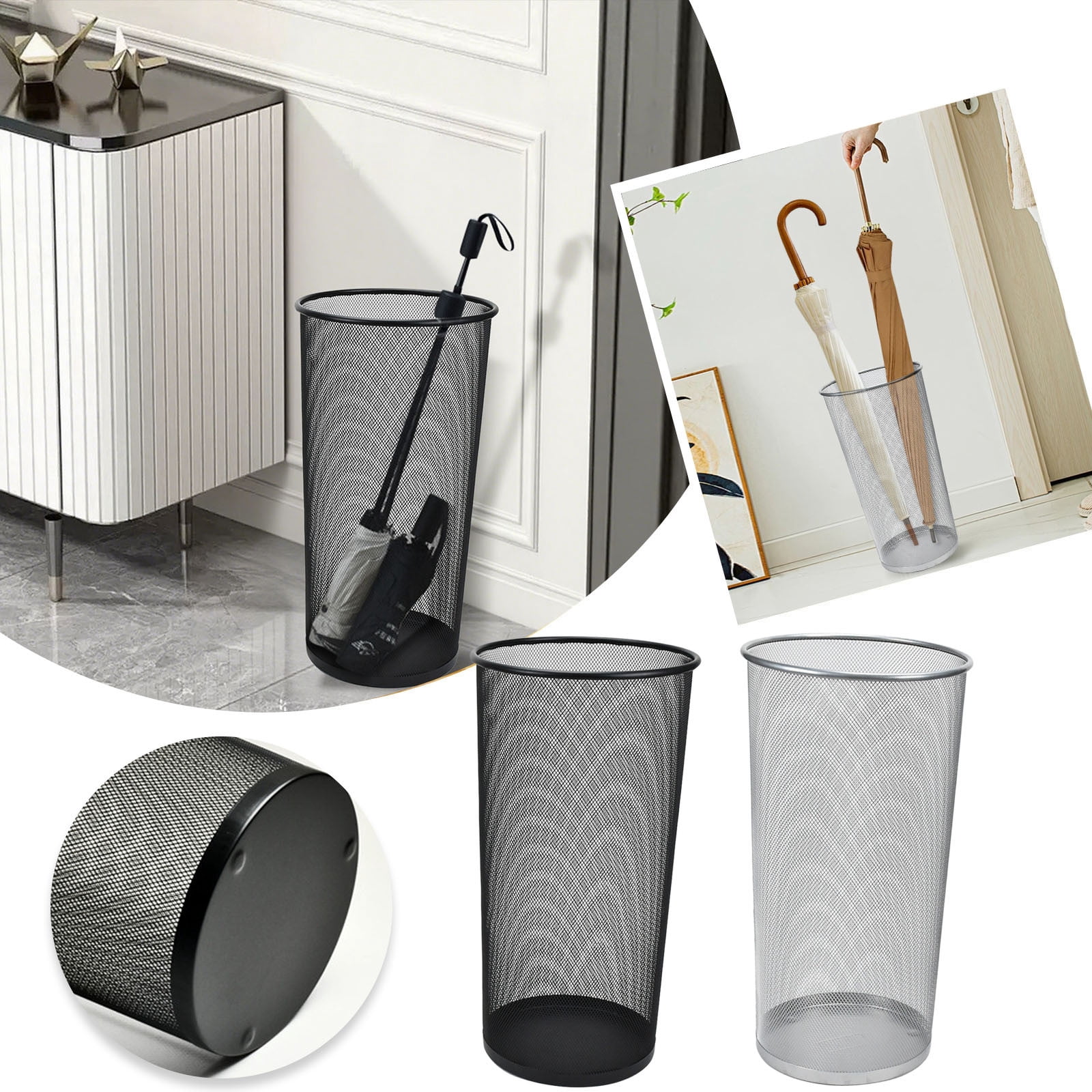 2 Pack Large Metal Mesh Umbrella Stands - 10.5x20 Inch Freestanding Umbrella Holder for Entryway, Organizes Canes, Walking Sticks & Wrapping Paper - Home, Office & Hotel Storage Solution