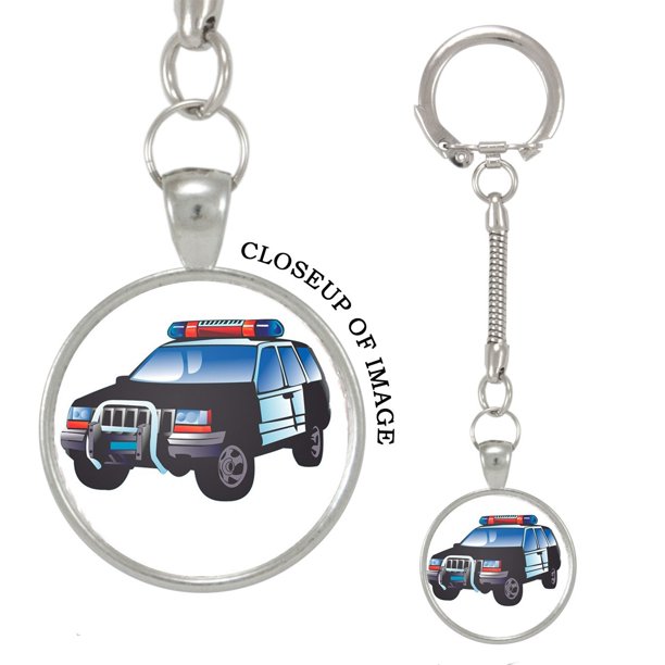 Cartoon Illustration of a Police Car Keychain