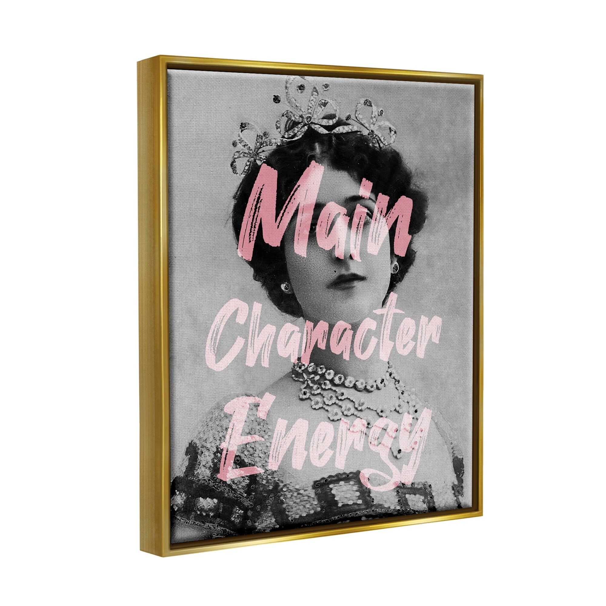 Stupell Industries Main Character Energy Trendy Pink Vintage Photography Graphic Art Metallic Gold Floating Framed Canvas Print Wall Art, Design by Daphne Polselli