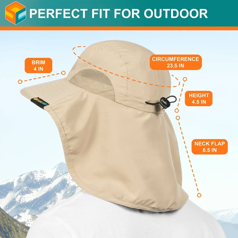 SUN CUBE Wide Brim Sun Hat with Neck Flap, Fishing Hiking for Men
