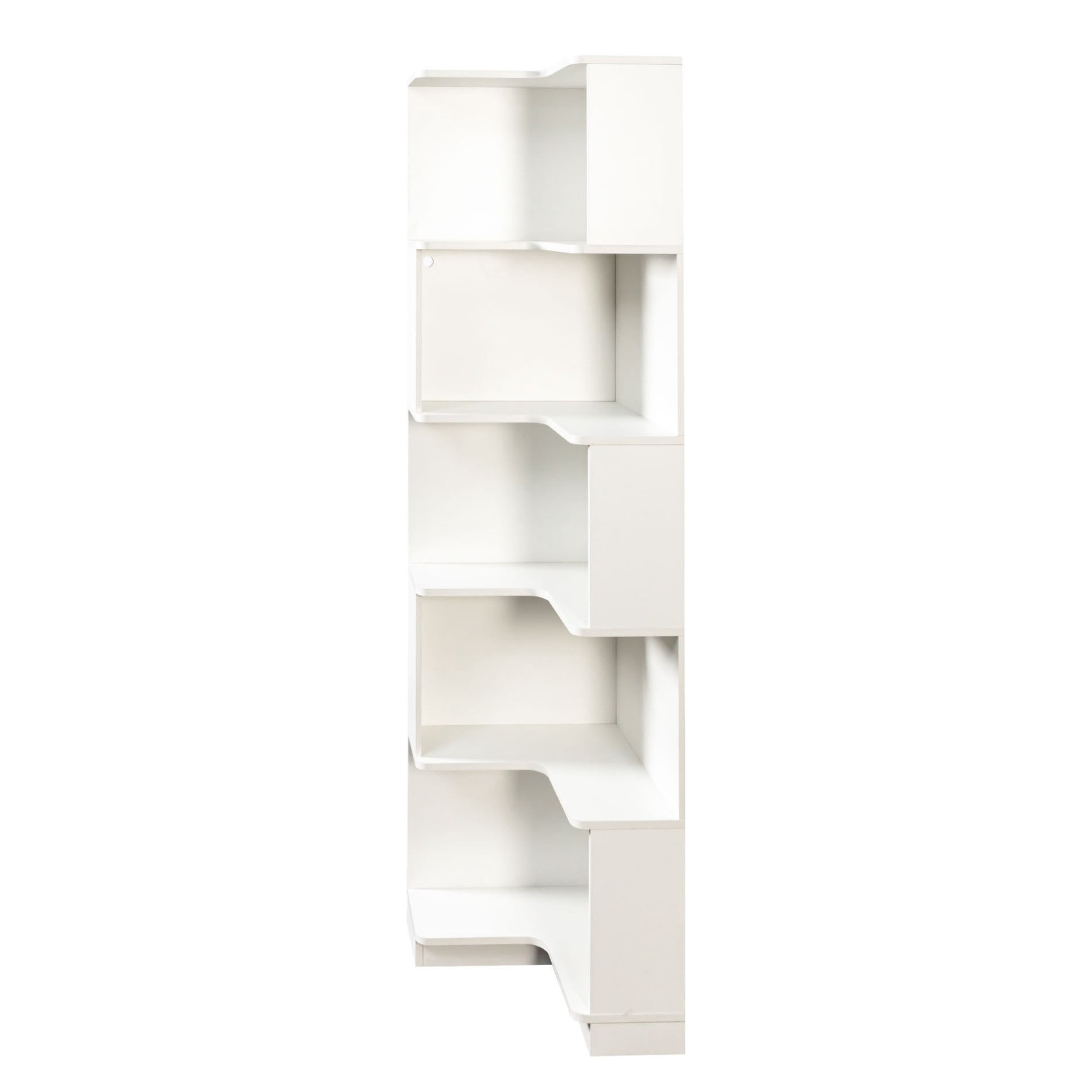 5 Tier Corner Bookshelf with LED Lights, L-Shaped Corner Shelf Stand, Space Saving Bookcase with Baffle, Freestanding Display Storage Rack for Living Room, Bedroom, Home Office, White