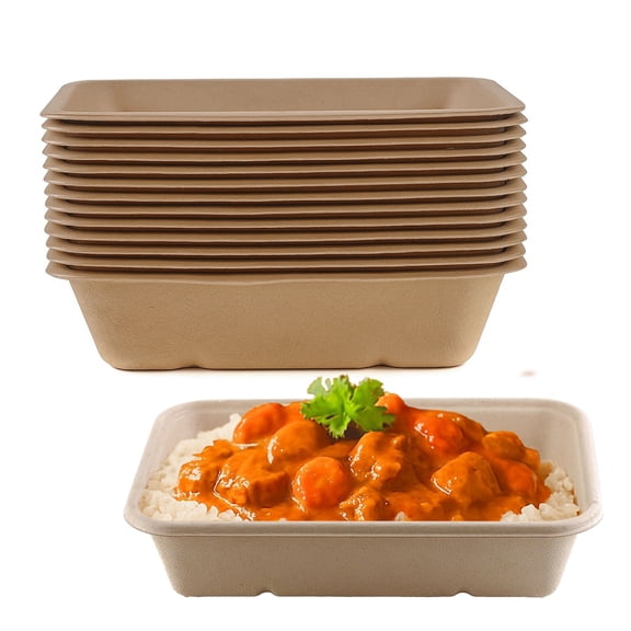 34oz Compostable Eco Friendly Container Trays - Rectangular Oblong Tree Free Sugarcane Bagasse Meal Prep Bento Boxes Take Out Catering Microwavable Deep Container by EcoQuality (50)