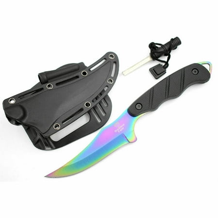 Snake Eye Tactical 9 Trailing Point Knife with Sharpener & ABS Plastic Sheath (Rainbow)