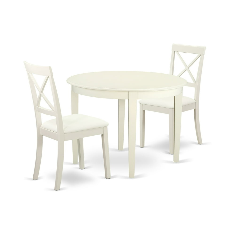 BOST3-LWH-LC 3 Pc small Kitchen Table and Chairs set-Table and 2 faux