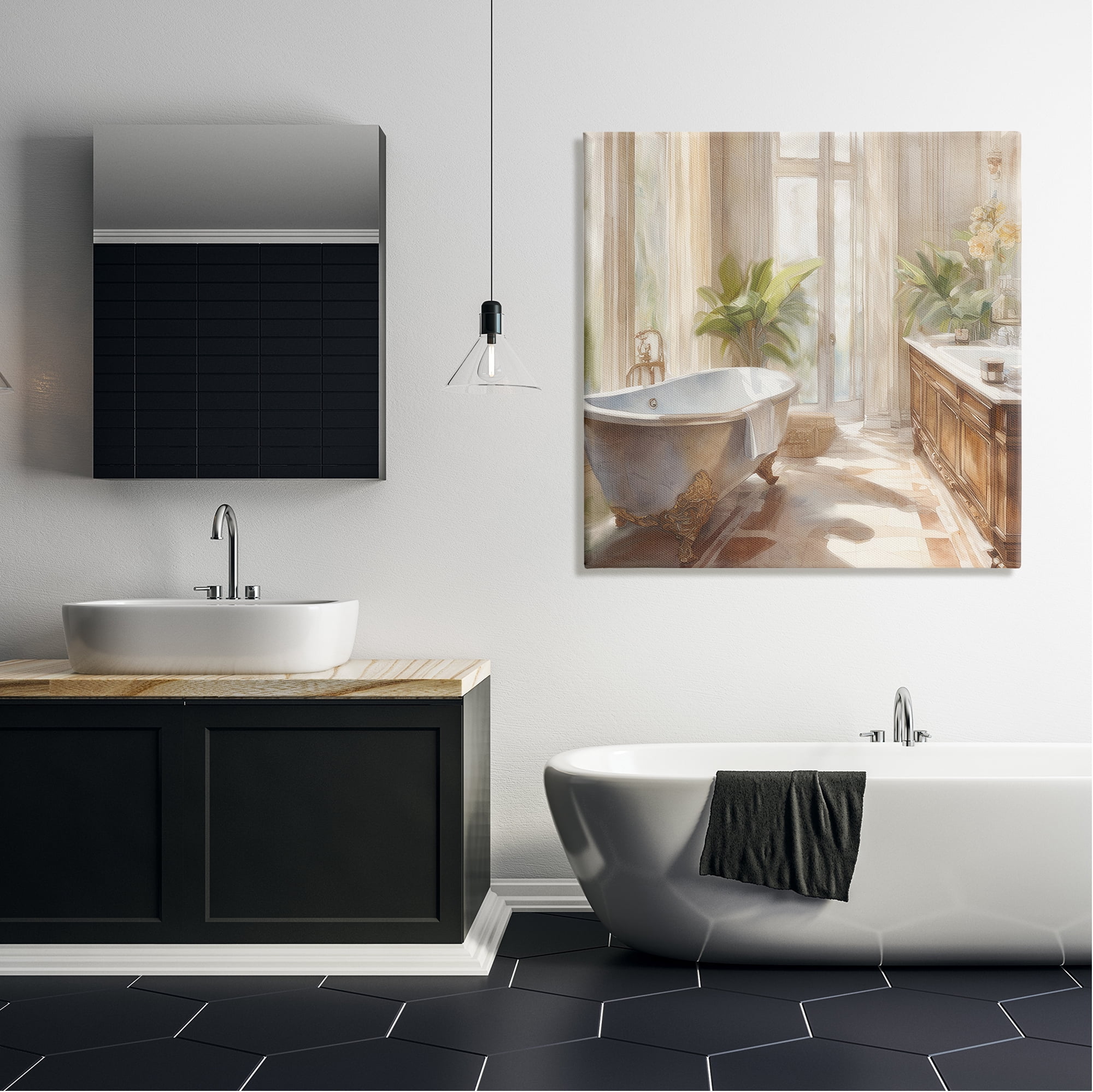 Stupell Industries Sunlit Bathroom View Botanical & Floral Painting Gallery Wrapped Canvas Art Print Wall Art, 36 x 36