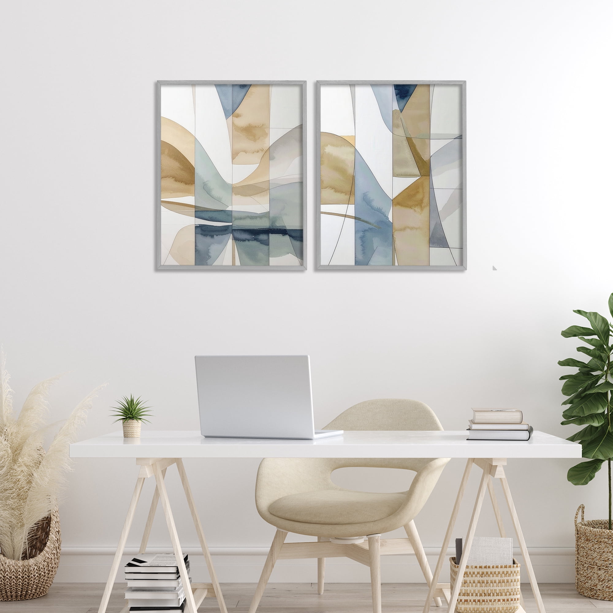 Stupell Industries Balanced Geographic Abstract 2 Piece Gray Framed Giclee Art Set, design by Alonza Saunders
