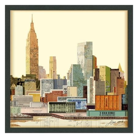 Tim Brown Hand Signed - Empire Art Direct New York City Skyline C Dimensional Collage Framed Graphic Art Under Glass Wall Art, 25