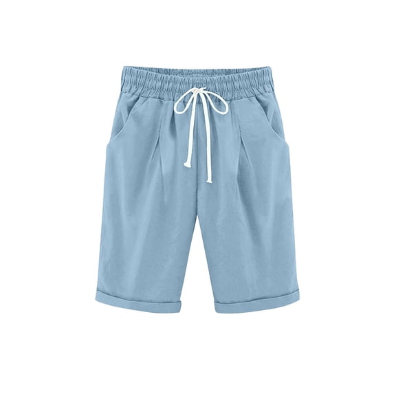 OGLCCG Girls Athletic Shorts Drawstring Cotton Linen Bermuda Shorts with Pockets Summer Elastic Waist Sports Shorts for Kids Teens 4-15 Years