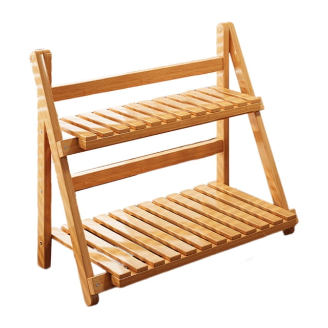 Estante de bambú para plantas, organizador de escritorio, estante de almacenamiento, escalera, estable, 2 niveles Marrón claro 40cm