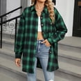 thumbnail image 6 of Caqnni Womens Flannel Plaid Shirts Roll Up Long Sleeve Pockets Mid-Long Casual Boyfriend Shirts Long Coats (Green,M), 6 of 8