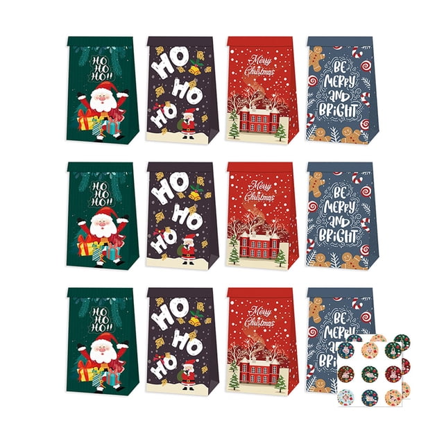 12 bolsas de papel para regalo de Navidad, suministros para fiestas, envoltura portátil multifunción Estilo E