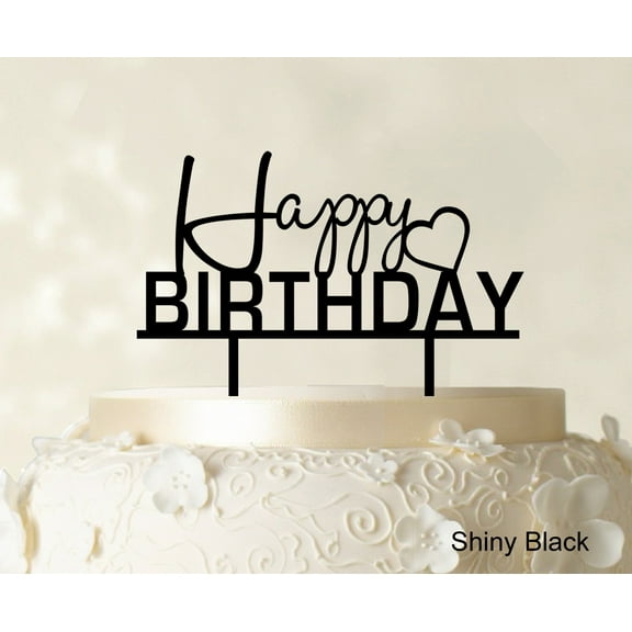 "Printtoo ""Happy Birthday"" Cake Topper Personalized Shiny Black Cake Topper Cake Decorations Color Option Available 6""-7"" Inches Wide"