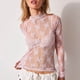 thumbnail image 3 of MKLEKYY Playeras Blusa De Malla De Manga Larga Con Capas Para Mujer, Cuello Alto, Bordado Floral, Transparente, 1060 Talla S, 3 of 3