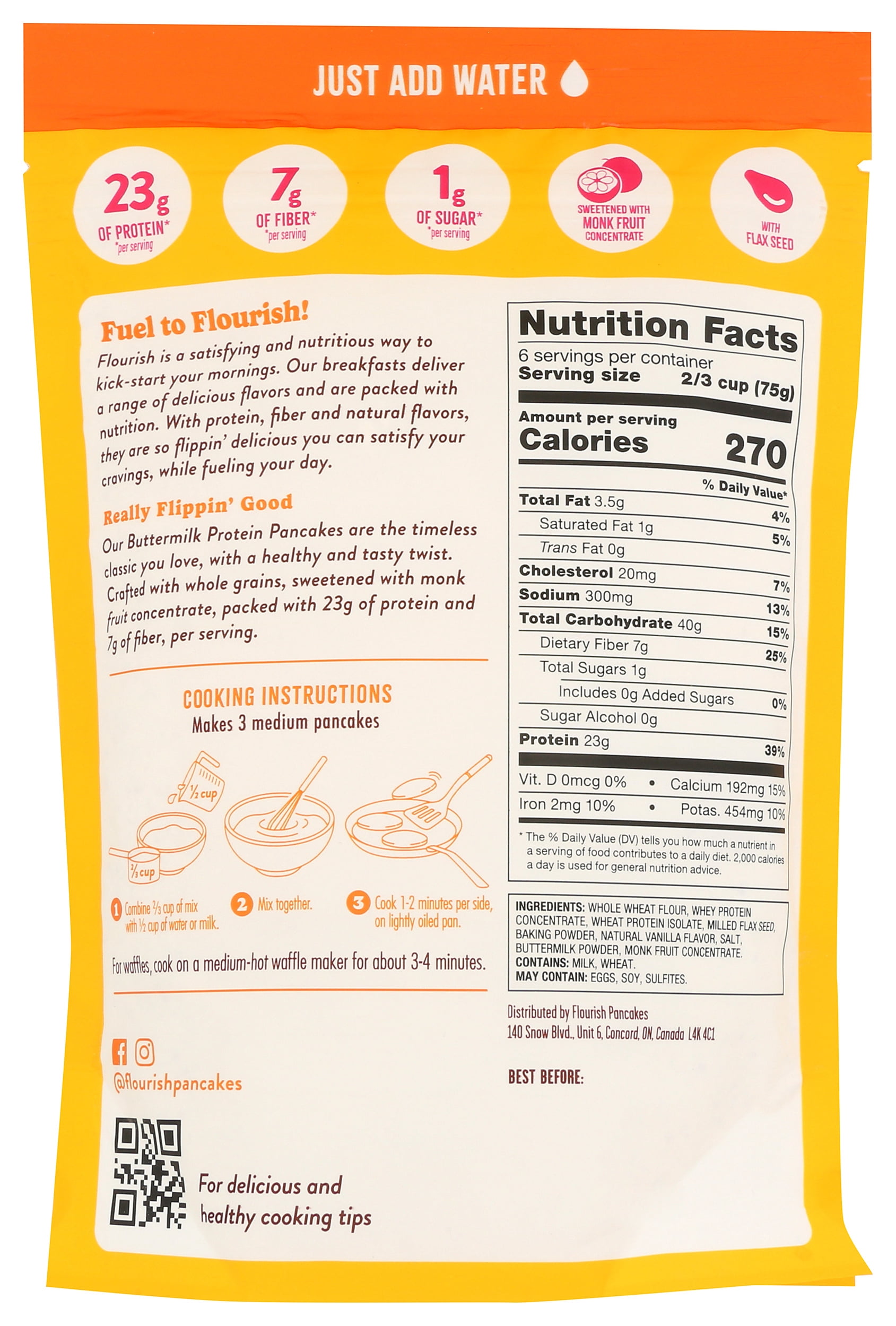 Pack of 8, Flourish Buttermilk Protein Pancake Mix, 16 oz