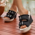 thumbnail image 4 of KIJBLAE Women's Denim Fabric Buckle Wedge Slide Sandals, Thick Sole Fashion Casual Summer Outdoor Beach Lazy Slides Black 38, 4 of 9