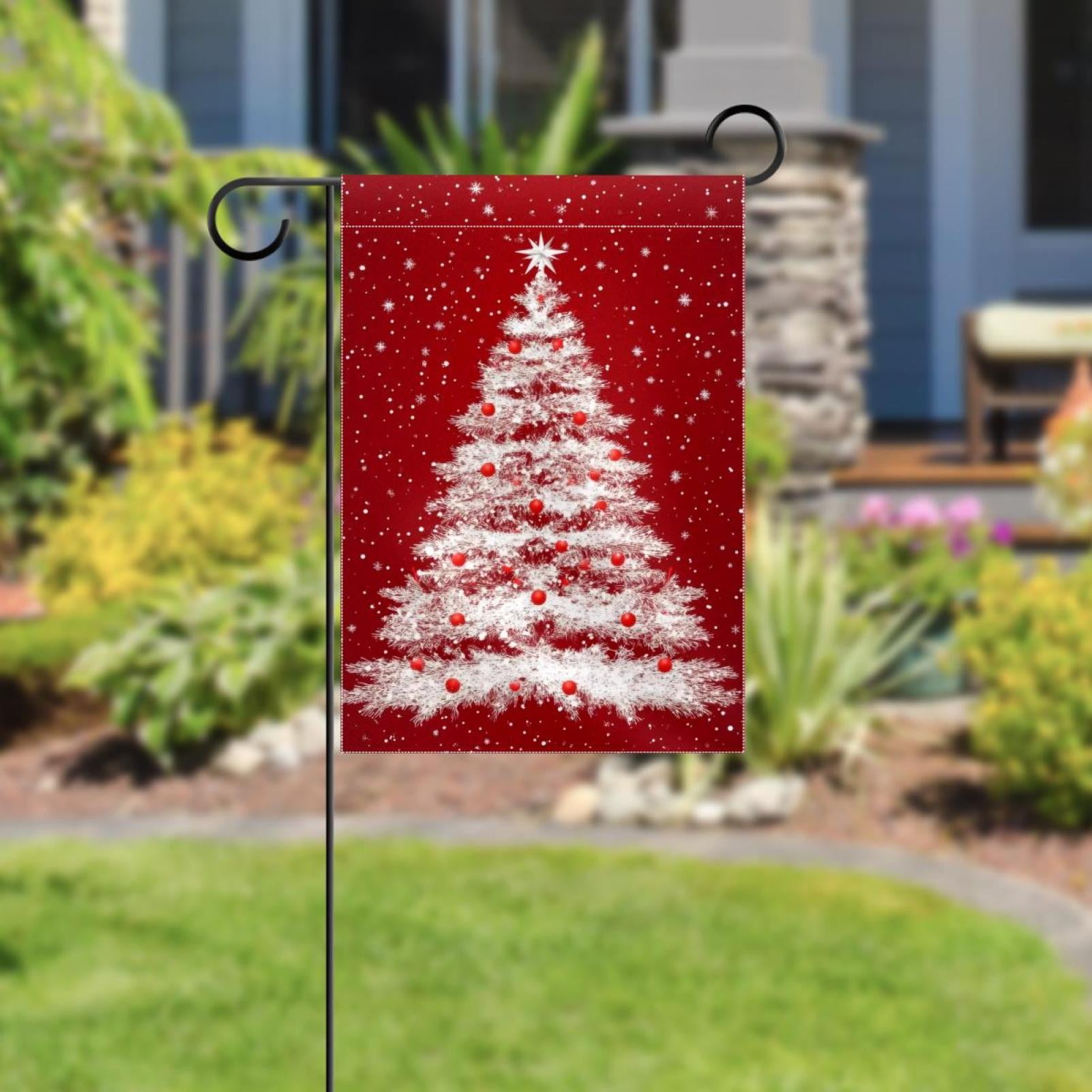 Welcome Christmas Tree Red Snowflakes Garden Flag, Vertical Double Sided Small House Flag, Yard Farmhouse Outdoor Deck Veranda Lawn Decor 28x40 Inch