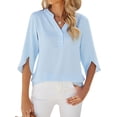 thumbnail image 2 of ZXSXSY Women's Chic Button V-Neck Half Sleeves Solid Color Blouse, 2 of 6