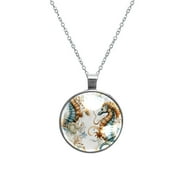 Hippocampus Elegant Circular Glass Pendant Necklace - Stylish Necklaces for Women