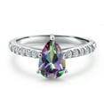 thumbnail image 3 of Gem Stone King 10K White Gold Green Mystic Topaz and E - F Lab Grown Diamond Engagement Ring for Women | 1.80 Cttw | Pear Shape 9X6MM | Gemstone November Birthstone | Size 8, 3 of 6