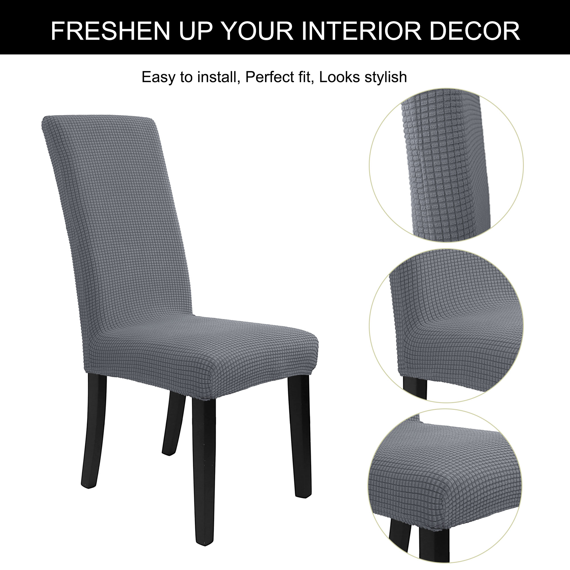 Unique Bargains Knit Spandex Seat Cover for Dining Chair Slipcovers Gray