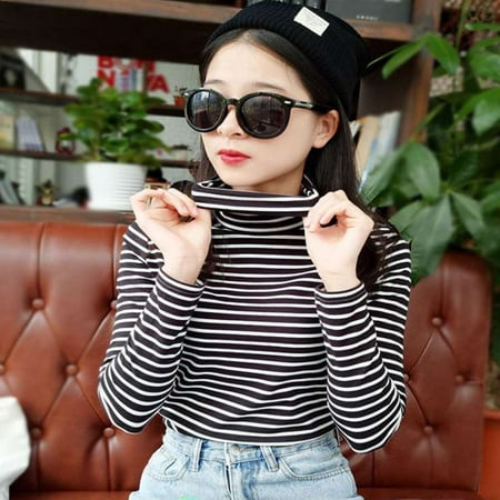 ZEDWELL Women Turtleneck Korean female tops Shirt Long Summer shirt Top Style Striped T Tops casual Harajuku