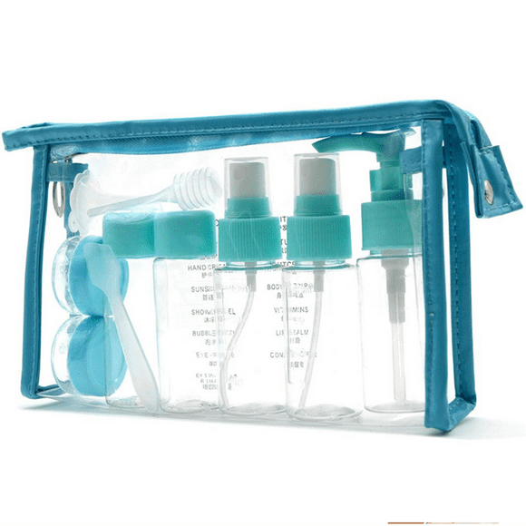 FloreceBien - Juego de 11 botellas de viaje para artículos de tocador, tamaño de viaje, juego de contenedores a prueba de fugas aprobados con bolsa con cierre, juego de contenedores de artículos de
