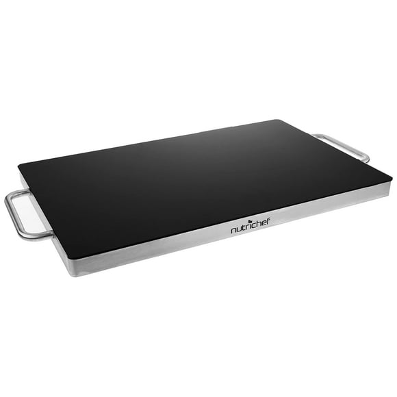 NutriChef Stainless Warming Hot Plate - Keep Food Warm w/ Portable Electric Food Tray Dish Warmer w/ Black Glass Top, For Restaurant, Parties, Buffet Serving, Table or Co