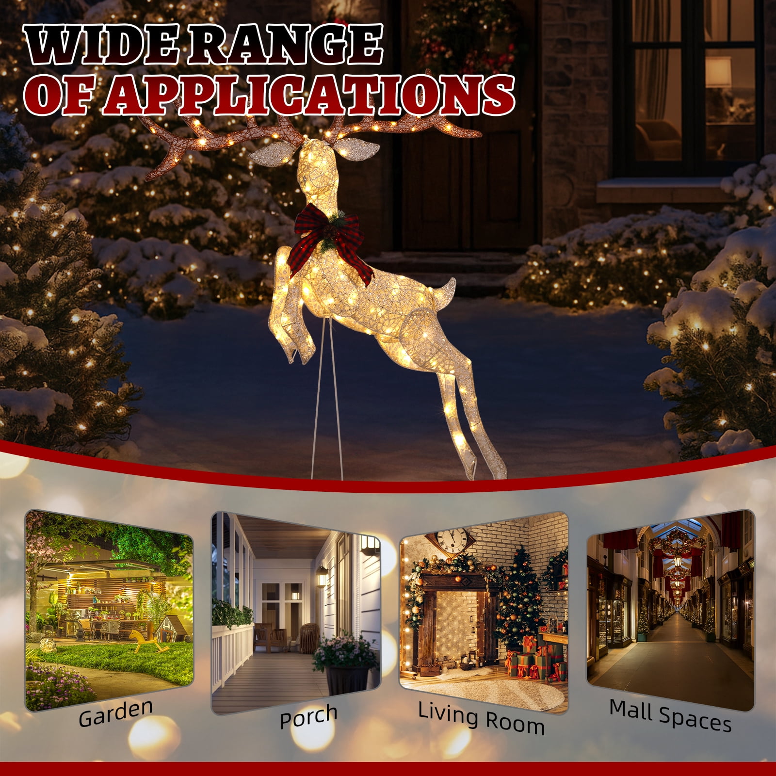 Astoutdoor Lighted Jumping Reindeer Christmas Decoration, 100 Warm White LED Lights, Indoor Outdoor Holiday Display