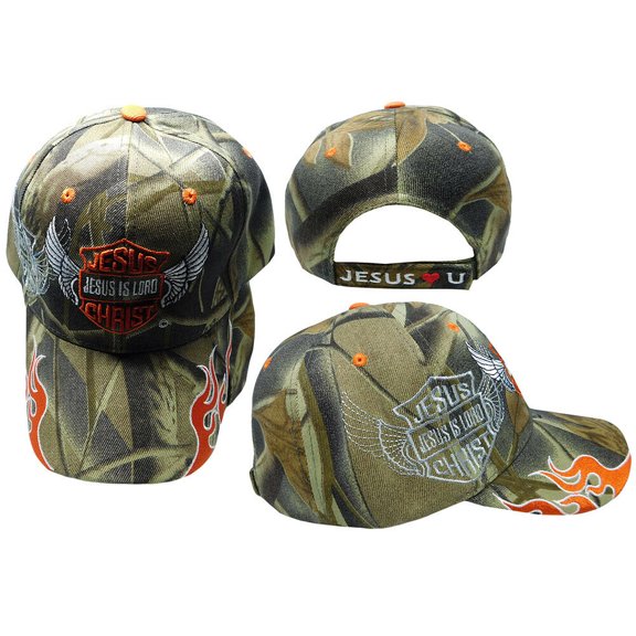 Jesus Is Lord Biker Style Christian Flame Camo Embroidered Cap Hat Jesus Christ