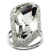 Rhodium-Plated Sterling Silver Asymmetrical Clear Swarovski with White Pave Crystal Ring