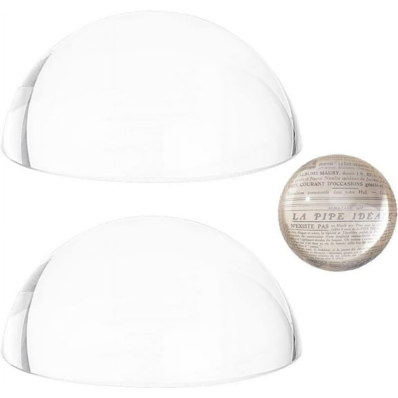 2Pcs Glass Paperweight Half Round/Dome Clear 59x25mm