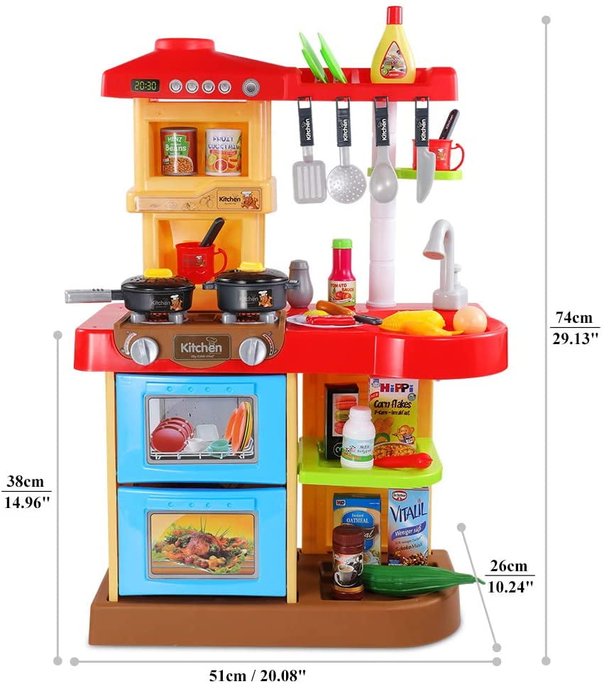 Temi Kids Kitchen Playset Pretend Food 34 Pcs Kitchen Toys For Toddlers Toy Accessories Set W Real Sounds And Light Suitable Height Red Walmart Com Walmart Com