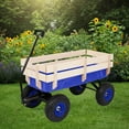 thumbnail image 4 of Tcbosik Garden Wagon with Wood Railing, Outdoor Storage Cart with 10-inch Pneumatic Tires, Heavy Duty Steel Trolley Wagon, Blue, 4 of 10